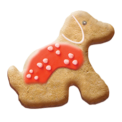 Puppy shaped biscuit with a red iced coat